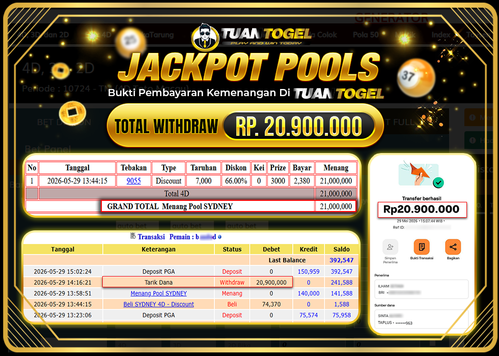 TUANTOGEL JACKPOT TOGEL SYDNEY Rp20.900.000,- LUNAS